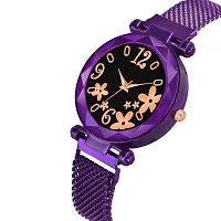 KIROH Analogue Flower Designer Dial Magnetic Belt Women's and Girl's Watch (Purple)-thumb1