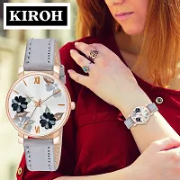 KIROH Analogue Flower Designer Leather Strap Watch for Girl's and Women (Grey)-thumb4