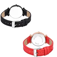 KIROH Analogue Queen Dial Pack of 2 Leather Strap Watch for Girl's and Women's (Black-red)-thumb2