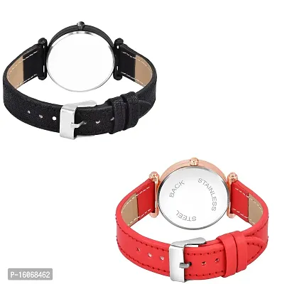 KIROH Analogue Queen Dial Pack of 2 Leather Strap Watch for Girl's and Women's (Black-red)-thumb3