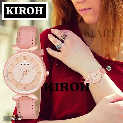 KIROH Analog New Antique Designer Dial Stylish Premium Leather Strap Watch for Girls and Women(Peach)-thumb4