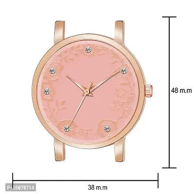 KIROH Analogue Dimond Designer Leather Strap Watch for Girl's and Women (Pink) (Peach)-thumb3