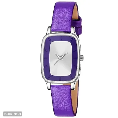 KIROH Analogue Squire Dial Designer Leather Strap Watch for Girl's and Women (Purple)-thumb0