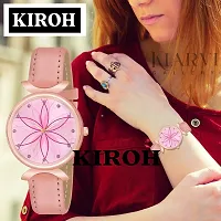 KIROH Analogue Star Flower Dial Designer Leather Strap Women's and Girl's Watch (Peach)-thumb3