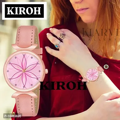 KIROH Analogue Star Flower Dial Designer Leather Strap Women's and Girl's Watch (Peach)-thumb4