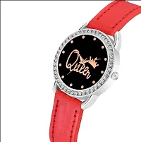 KIROH Analogue Diamond Designer Queen Dial Leather Strap Watch for Girls and Women(Red)-thumb1