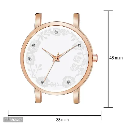 KIROH Analogue Dimond Designer Leather Strap Watch for Girl's and Women (Pink) (White)-thumb3