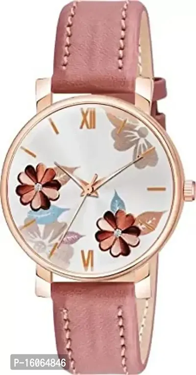 KIROH Analogue Flowered Dial Designer Leather Strap Watch for Girl's and Women Pack of 1,2 and 3 Combo Women's and Girl's Watches (Black-Peach-Brown)-thumb4