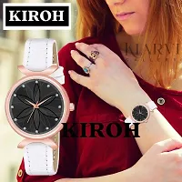 KIROH Analogue Brown Full Flower Dial Unique Designer Leather Strap Women's and Girl's Watch (White-Black)-thumb3