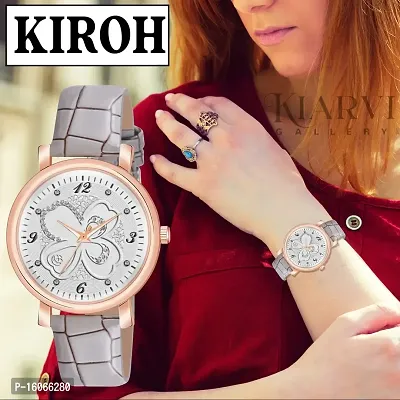 KIROH Analog Multi Flower Dial Stylish Premium Leather Strap Watch for Girls and Women(Grey)-thumb5