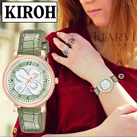 KIROH Analog Multi Flower Dial Stylish Premium Leather Strap Watch for Girls and Women(Green)-thumb4