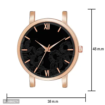 KIROH Analogue Roman Digit Dial Unique Designer Leather Strap Watch for Girl's and Women (Black)-thumb3