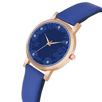 KIROH Analogue Dimond Designer Leather Strap Watch for Girl's and Women (Pink) (Blue)-thumb1