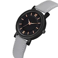 KIROH Analogue Round Dial Stylish Premium Leather Strap Watch for Girls and Women (Pack of -2,Black-Grey)-thumb3