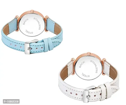 KIROH Analogue Queen Dial Pack of 2 Combo Leather Strap Watch for Girl's and Women's (Sky Blue-White)-thumb3