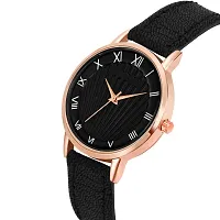 KIROH Analogue Roman Digit Dial Leather Strap Watch for Girl's and Women (Black)-thumb1