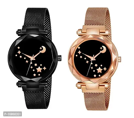 KIROH Casual Analogue Girl's Watch(Black Dial black and Gold Colored Strap)-KG-A21