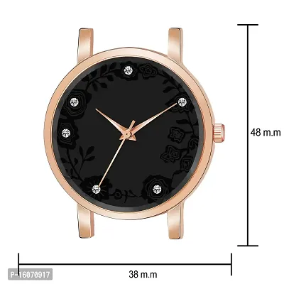 KIROH Analogue Dimond Designer Leather Strap Watch for Girl's and Women (Pink) (Black)-thumb3