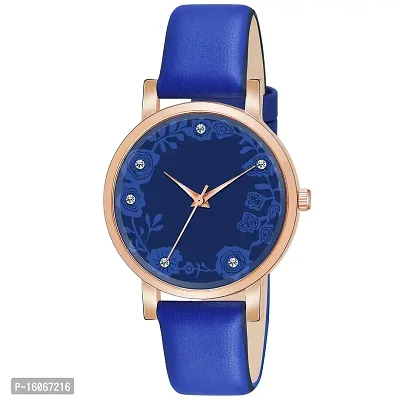 KIROH Analogue Dimond Designer Leather Strap Watch for Girl's and Women (Pink) (Blue)-thumb0