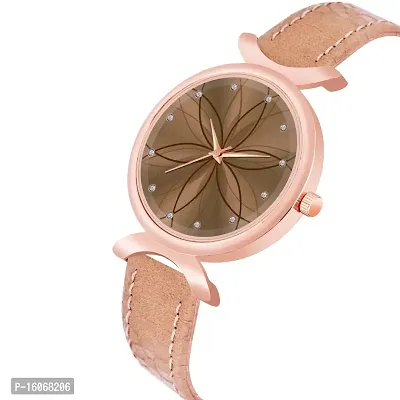 KIROH Analogue Brown Full Flower Dial Unique Designer Leather Strap Women's and Girl's Watch (Brown)-thumb2