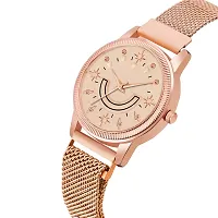 KIROH Analogue Smiley Rose Gold Dial Magnetic Metal Strap Watch for Girl's and Women (Rose Gold-Peach)-thumb1