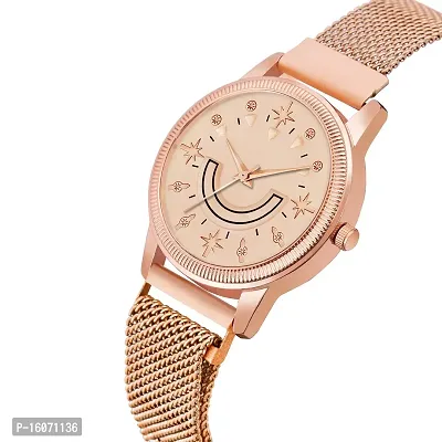 KIROH Analogue Smiley Rose Gold Dial Magnetic Metal Strap Watch for Girl's and Women (Rose Gold-Peach)-thumb2