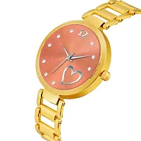 KIROH Analogue Heart Dial Designer Stylish Metal Strap Watch for Girls and Women (Gold-Orange)-thumb1