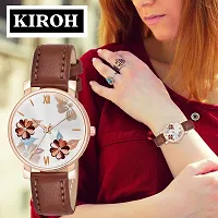 KIROH Analogue Flower Designer Leather Strap Watch for Girl's and Women (Brown)-thumb4