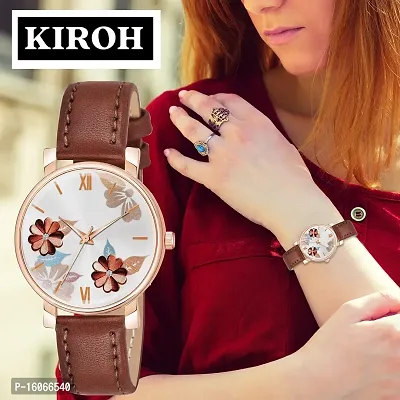KIROH Analogue Flower Designer Leather Strap Watch for Girl's and Women (Brown)-thumb5