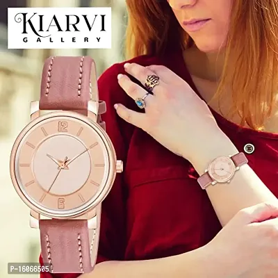 KIARVI GALLERY Analogue 6 to 12 Antique Dial Designer Leather Strap Women's and Girl's Watch (Peach)-thumb5