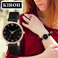 KIROH Analogue Roman Digit Dial Unique Designer Leather Strap Watch for Girl's and Women (Black)-thumb4