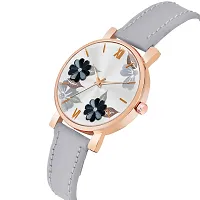 KIROH Analogue Flower Designer Leather Strap Watch for Girl's and Women (Grey)-thumb1