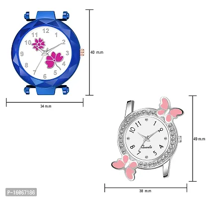 KIROH Analogue Flower Dial Magnetic and White Dial Butterfly Pu Strap Combo Girl's and Women's Watch (Blue-Pink-Pink)-thumb3