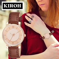 KIROH Analogue Antique Dial Designer Leather Strap Watch for Girl's and Women (Peach-Brown)-thumb4