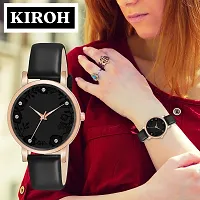 KIROH Analogue Dimond Designer Leather Strap Watch for Girl's and Women (Pink) (Black)-thumb4