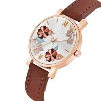 KIROH Analogue Flower Designer Leather Strap Watch for Girl's and Women (Brown)-thumb1