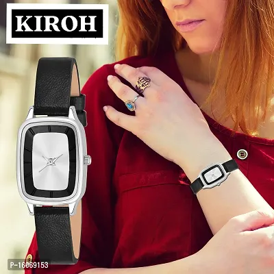 KIROH Analogue Squire Dial Designer Leather Strap Watch for Girl's and Women (Black)-thumb5