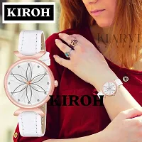 KIROH Analogue Black Full Flower Dial Unique Designer Leather Strap Women's and Girl's Watch (White)-thumb3