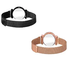 KIROH Casual Analogue Heart Dial Magnetic Strap Analog Watch for Girl's and Women (,Pack of 2) (Black-Off White)-thumb2