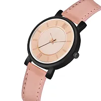 KIROH Analogue Round Dial Stylish Premium Leather Strap Watch for Girls and Women (Pack of -2, Black-Peach)-thumb3