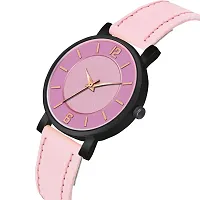 KIROH Analogue Round Dial Stylish Premium Leather Strap Watch for Girls and Women (Pack of -2, Black-Pink)-thumb3