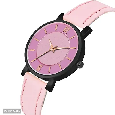 KIROH Analogue Round Dial Stylish Premium Leather Strap Watch for Girls and Women (Pack of -2, Black-Pink)-thumb4