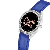 KIROH Analogue Diamond Designer Queen Dial Leather Strap Watch for Girls and Women(Blue)-thumb1