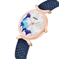 KIROH Analogue Unique Multi Flower Dial Designer Leather Strap Women's and Girl's Watch (Blue)-thumb1