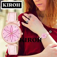 KIROH Analogue White Full Flower Dial Unique Designer Leather Strap Women's and Girl's Watch (Pink)-thumb3