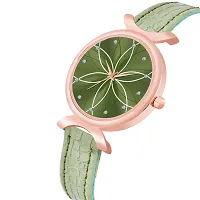 KIROH Analogue Green Full Flower Dial Unique Designer Leather Strap Women's and Girl's Watch (Green)-thumb1