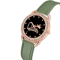 KIROH Analogue Copper Diamond Designer Queen Dial Leather Strap Watch for Girls and Women(Green)-thumb1