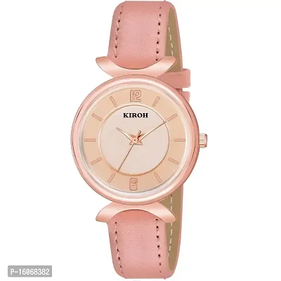 KIROH Analog New Antique Designer Dial Stylish Premium Leather Strap Watch for Girls and Women(Peach)