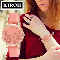 KIROH Analogue Roman Digit Dial Unique Designer Leather Strap Watch for Girl's and Women (Peach)-thumb4