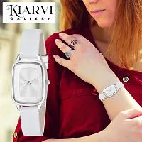 KIARVI GALLERY Analogue Square Dial Leather Strap Girl's Women's Watch (White)-thumb4